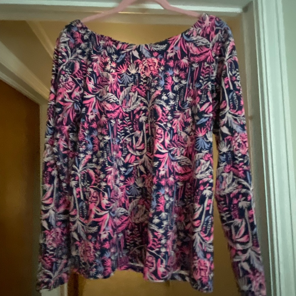 Large shirt   Very bright. Like new.  Navy and pink